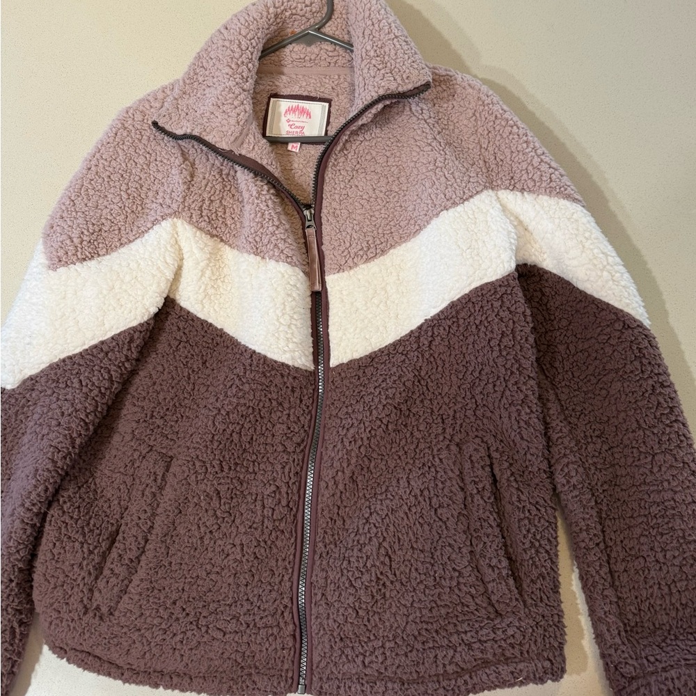 Colorblock Sherpa Zip-Up Jacket women’s size medium
